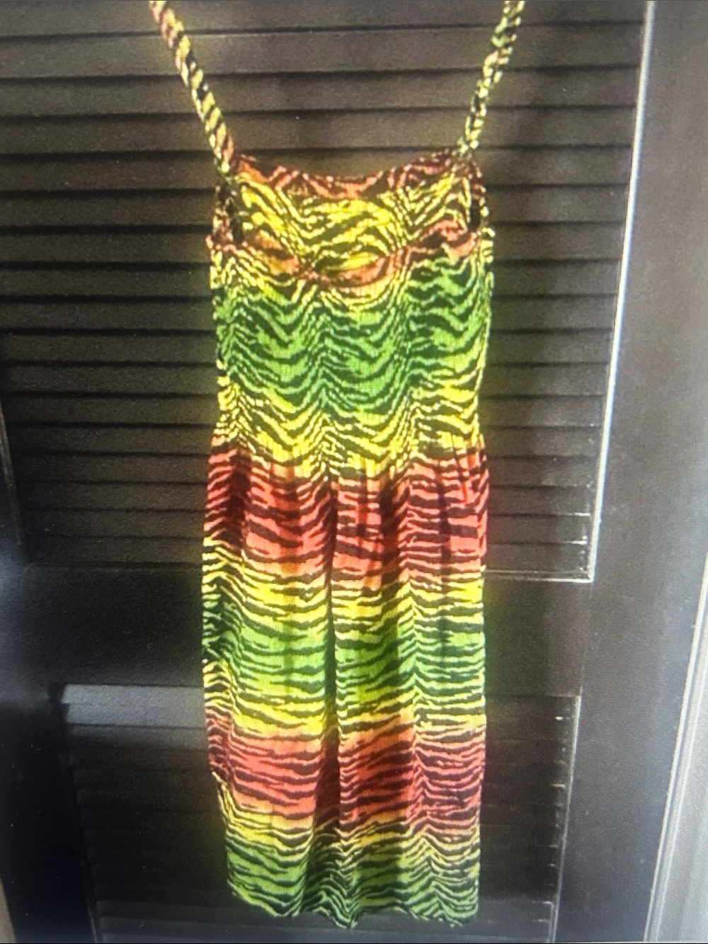 Women’s Zebra-Stripe Spaghetti Strap Dress in Green, Yellow & Pink